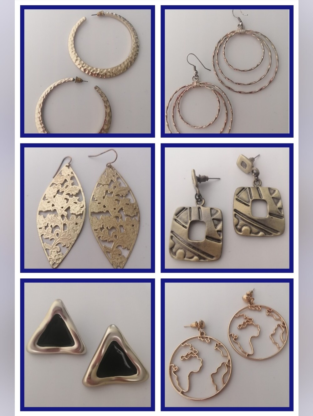 6pcs Goldtone Bronze Tone Hoop Hammered Filigree Dangle Earrings Lot Bundle